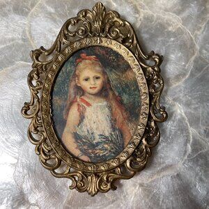 Vintage Filigree Oval Brass Metal Miniature Photo Frame Victorian Style Italy